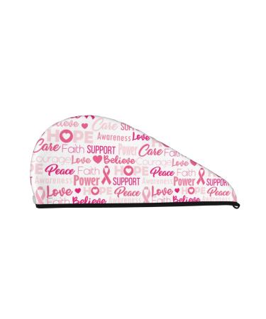 Hair Towel Wrap Hair Drying Towel with Button Towel Turban Head Towel to Dry Hair Quickly (Breast Cancer Pink Ribbons Awareness (2))