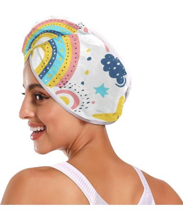Rainbows Clouds Stars Hair Towel 2 Pack - Super Absorbent Quick Dry Hair Turbans for Women & Girls - Buy Online on GoSupps.com