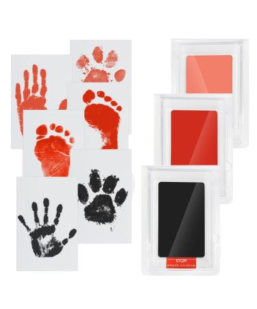 WHEELIO Baby Hand and Footprint Kit Inkless Hand and Footprint kit with 3 Ink Pads and 6 Imprint Cards Paw Print Kits for Dogs Cat Black Red Pink
