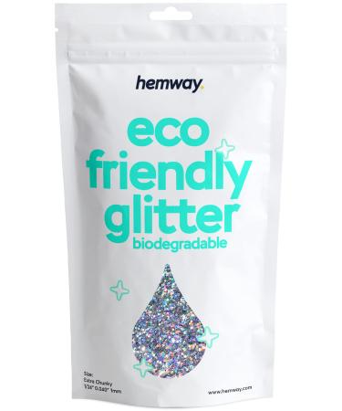 Hemway Eco Friendly Biodegradable Glitter 100g / 3.5oz Bio Cosmetic Safe Sparkle Vegan for Face  Eyeshadow  Body  Hair  Nail and Festival Makeup  Craft - 1/24 0.04 1mm - Silver Holographic Extra Chunky (1/24 0.040 1m...