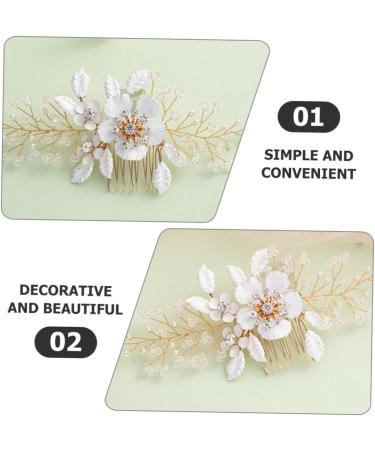FOMIYES Rhinestone Pearls Accessories Inlaid Hair Side Combs Pearl Bridal Side Comb Rhinestone Hair Accessories Leaf Hair Accessories Flower Decor Metal White Bride Wedding Hair Comb - Buy Online on GoSupps.com