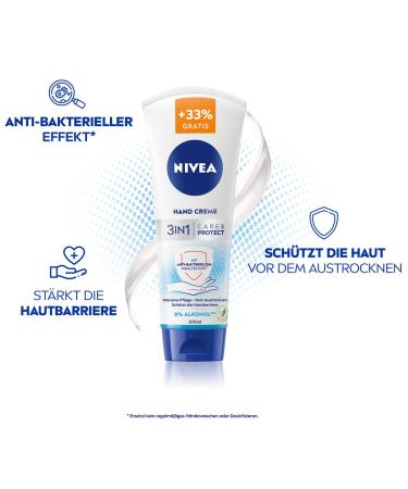 Nivea 3in1 Care & Protect Hand Cream - Intensive Jojoba Oil Formula for Normal to Dry Hands | Anti-Bacterial Moisturizer (100 ml) - Shop Internationally - Buy Online on GoSupps.com
