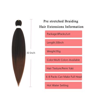30inch Pre-Stretched Braiding Hair 8 Pack - Yaki Braiding Hair for Professional Braids - Hot Water Setting Synthetic Crochet Extensions - 1B/30 - Buy Online on GoSupps.com