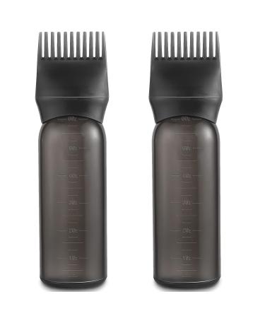 SAREAL Root Comb Applicator Bottle 2 Pack 6 Ounce Hair Oil Applicator Bottle with Graduated Scale for Hair Dye Black