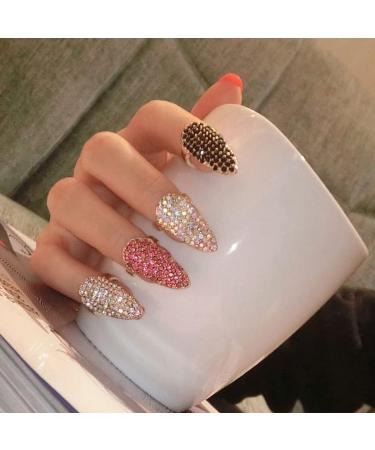 Trendy Glitter-Crystal Finger Tip Rings for Women | Colorful Sparkling Nail Rings for Parties & Events - Buy Online on GoSupps.com
