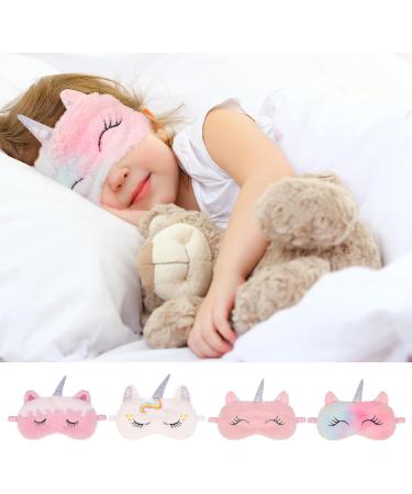 Heyu-Lotus Cute Unicorn Animal Plush Kids Eye Masks for Sleeping - 4 Pcs Set - Pink, White, Colorful - Ideal for Girls, Children, Adults - Buy Online on GoSupps.com