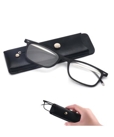 Missfive Flat Folding Reading Glasses for Men Women Block Blue Light/UV/Eye Fatigue Lightweight Readers Thin Compact Foldable Eyewear & Portable Travel Strap Holder Case Black 2.5 Black 2.5 x