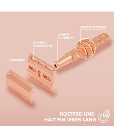 Bamboozy Rose Gold Safety Razor for Women - Eco-Friendly Aluminum Double Edge Wet Razor - Zero Waste Shaving - Buy Online on GoSupps.com
