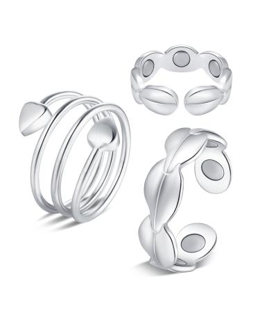 Jeracol 2PCS Magnetic Copper Rings Women Men in Different Design 7X Ultra strength 3500 Gauss Magnet 100% Pure Copper Adjustable Jewelry Gift Box Love heart&7X