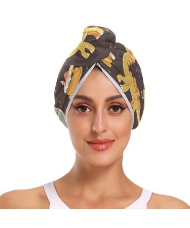 Colorful Dinosaur Characters Hair Towel 2 Pack Super Absorbent Hair Drying Towel Quick Dry Hair Turbans Head Towel with Button Twisty Wrap for Women Girls