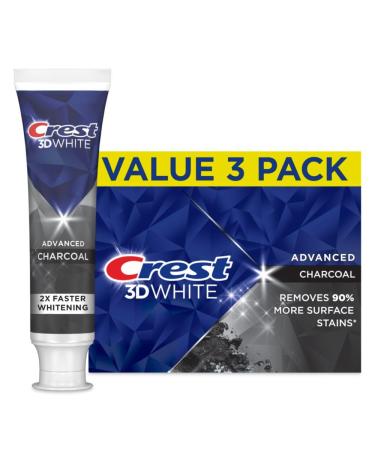 Crest 3D White Advanced Charcoal Teeth Whitening Toothpaste with Fluoride 3.3 oz Pack of 3