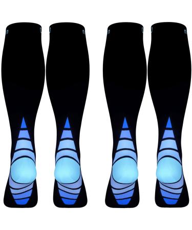 Calves Kelson (2 Pairs) Compression Socks/Stockings for Men & Women Black & Blue S/M (For Women 4-6.5 / Men 4-8) 2 same pair Black & Blue S-M