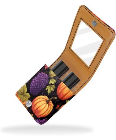 Travel Lipstick Organizer Case - Portable Makeup Bag with Mirror | Autumn Leaves & Pumpkin Design - Buy Online on GoSupps.com