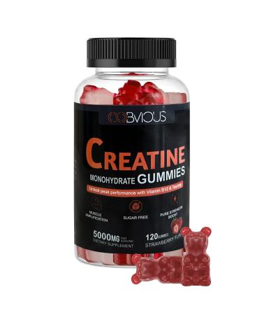 Creatine Monohydrate Gummies 120 for Men & Women - 5g Sugar-Free Pre-Workout Gummy with L-Taurine Betaine Anhydrous Alpha GPC Vitamin B12 (1 Pack) 120 Count (Pack of 1)