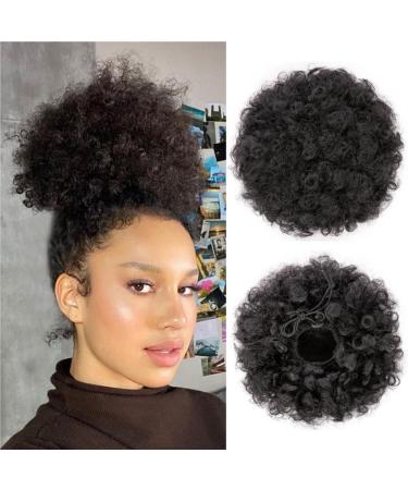 ISWEET Afro Puff Drawstring Ponytail  Black Curly Afro Bun Extensions Synthetic hair  Short Afro Hairpieces Updo hair for Black Women (Natural Black 1B) 8 Inch Natural Black 1B