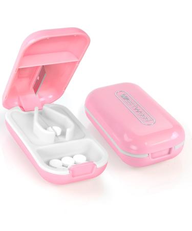 ACWOO Small Pill Tablet Cutter Portable Pill Splitter for Small and Large Pills Cut in Half Quarter Cutting & Storage 2 in 1 Tablet Pill Dispenser per Elderly Child Dog Cat Pet Travel (Pink)