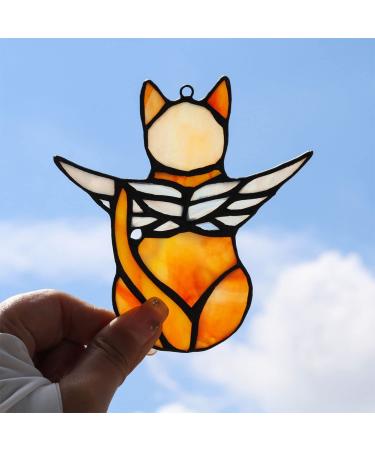 BOXCASA Angel Cat Stained Glass Window Hanging Decor - Memorial Gift Ornament with White Cat Suncatcher Design - Buy Online on GoSupps.com