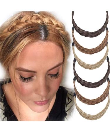 Benehair Braid Headband Chunky Braided Hair Band for Women Kids Synthetic Plaited Hairband Braiding Hairpiece Classic Wide Elastic Stretch Hairband 3 Strands Small Light Brown 27g Small-27g 3 strands-Light Brown