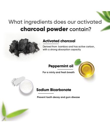 Activated Charcoal Teeth Whitening Powder 200g + 2 Bamboo Toothbrushes - Natural Sensitivity-Free Whitener & Stain Remover - Peppermint Fresh Breath - Buy Online on GoSupps.com