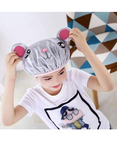 Bath Reusable Shower Caps for Kids with Long/Thick Hair - Cute Waterproof Cartoon Animal Design - Double Layer Bathing Hat for Boys, Girls, Women (Pink Mouse/Gray Mouse/Green Smile Frog) - Buy Online on GoSupps.com