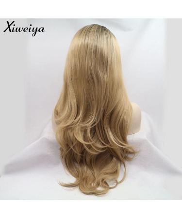 Fashion Ombre Blonde Synthetic Lace Front Wigs for Women | Dark Roots Body Wave Hair | Heat Resistant Fiber | Xiweiya Drag Queen Wig - Buy Online on GoSupps.com