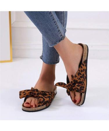 Creev Leopard Flat Sole Sandals - Women's Cork Footbed Flip-Flops & Mules (EU Sizes 38 & 40) - Summer Open Toe Slide - Buy Online on GoSupps.com