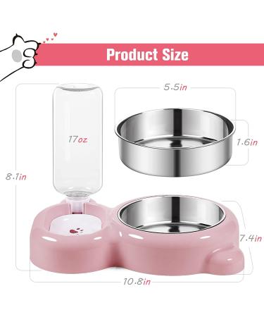 Azwraith Double Dog Cat Bowls Set with Automatic Water Dispenser - Pink - Buy Online on GoSupps.com