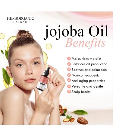 HERBORGANIC Jojoba Essential Oil Carrier Oil - Pure Jojoba Oil for Skin and Hair Care - Natural Moisturizer for Face Body and Scalp - Cold Pressed Unrefined Hexane-Free - 100ml - Buy Online on GoSupps.com