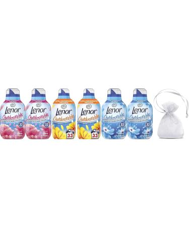Lenor Outdoorable Ultra Concentrated Fabric Conditioner Mixed Scent Bundle Pack of 6: 2x33Washes Pink Blossom+2x33Washes Summer Breeze+2x33Washes Spring Awakening+Our Gift for You:Organza Bag9x7x0.1cm