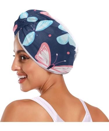 Blue Pink Butterfly Hair Towel 2 Pack - Super Absorbent Quick Dry Turbans for Women & Girls - Buy Online on GoSupps.com