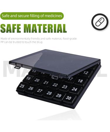 30 Day Pill Organizer - Large Squeeze to Open Pill Box | Portable Monthly Medicine & Vitamin Organizer (Black) for Travel - Buy Online on GoSupps.com