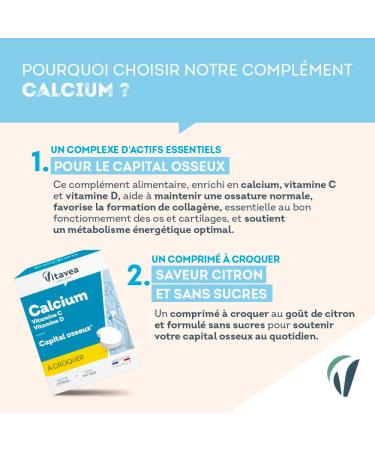 Vitavea - Calcium Croquer - avec Vitamine C et Vitamine D - Compl ment Alimentaire Capital Osseux et M tabolisme nerg tique - Saveur Citron - Sans sucres - 24 Comprim s - Cure de 24 jours 24 unit (Lot de 1) - Buy Online on GoSupps.com