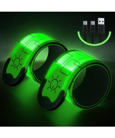 Simket Upgrade LED Armbands for Running (2 Pack) USB Rechargeable Reflective Armbands High Visibility Light Up Band for Runners Bikers Walkers Pet Owners green