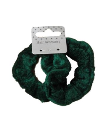 Pair of Mini Bottle Green Velvet Feel Hair Scrunchies Bobble Elastic Hair Bands by Pritties Accessories