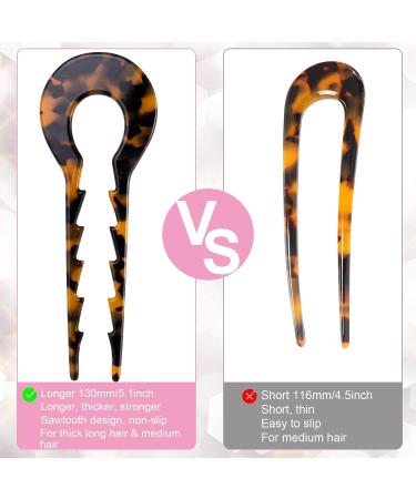 Vintage Cellulose Acetate French Hair Sticks Set - 3 PCS U Shape Hair Clips for Women and Girls with Long Thick Hair (Sawtooth Design) - Buy Online on GoSupps.com