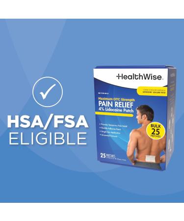 HealthWise 4% Lidocaine Pain Relief Patch | Maximum OTC Strength | 25-Count | 3.93 x 5.51 | Soothes Minor Aches and Pains | Odor Free | Topical Anesthetic | Easy to Apply Flexible Adhesive 25 Count - Buy Online on GoSupps.com