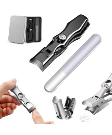 German Nail Clippers for Men 2024 New Ultra Sharp Nail Clippers Professional Extra Large Heavy Duty Toe Clippers with Catcher File Professional Nail Clippers for Seniors (Black)