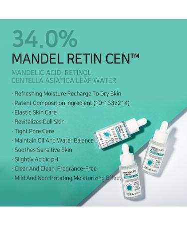 APLB Mandelic Acid Retinol Ampoule Serum | MANDEL RETIN CEN 34.0% 1.35 FL.OZ/Korean Skincare Acne care Exfoliant Wrinkle care Revitalize for gentle and improve skin texture - Buy Online on GoSupps.com