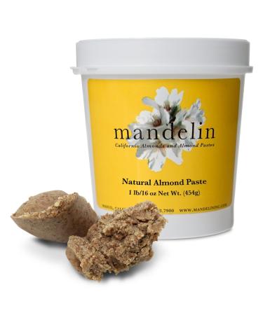 Mandelin Natural Almond Paste (1lb), Dark Color, made from almonds with skin on. 50% Almonds, 50% Sugar 1 lb