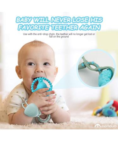 Baby Teething Toys with Rattle | BPA Free Silicone Teether for Babies 6-12 Months | Includes Anti-Drop Chain | Promotes Sensory Development | 2PCS Blue - Buy Online on GoSupps.com