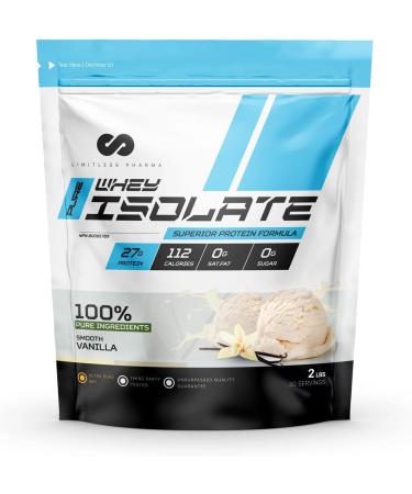 Limitless Pharma Pure Whey Isolate | High Protein Whey Isolate Protein Powder | 27g Protein 6g BCAAs Sugar Free Gluten Free Low Carb Low Lactose | 30 Servings 2LB (Vanilla) Vanilla 2LB
