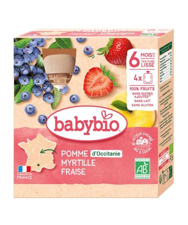 Babybio - Fruit Gourds - Apple Blueberry Strawberry 4x90 g - 6+ Months - ORGANIC