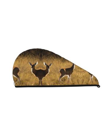 Cute Deers Coral Velvet Dry Hair Cap Caps with Buttons for Drying Curly Long & Thick Hair Anti Frizz