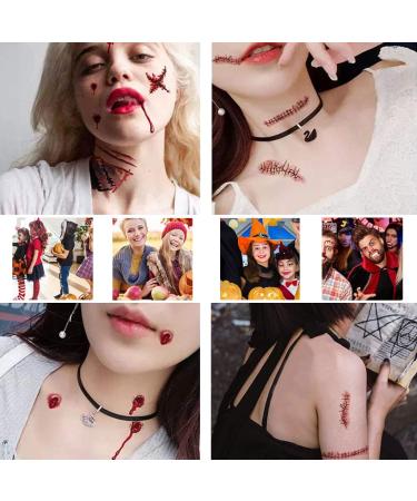 Halloween Zombie Scar Tattoo Sticker 12 Sheets - Waterproof Realistic Fake Wound Tattoos for Halloween Makeup & Cosplay - Buy Online on GoSupps.com
