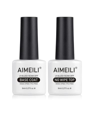 AIMEILI Gel Nail Polish Base Coat and Top Coat Set 2 8ml Soak Off UV LED Gel Nail Varnish Lacquer Manicure Set Gloss Shiny Long Lasting