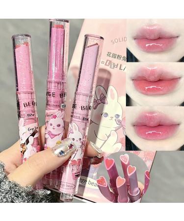 3 Colors Hydrating Lipstick Set Sweet Heart Shape Glossy Finish Lipstick Moisturizing Tinted Lip Balm Long Lasting Vivid Color Lip Makeup for Girls (B)