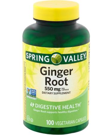 Spring Valley Ginger Root 550 mg Dietary Supplement Ginger Root Capsules t 100 Count + Sticker