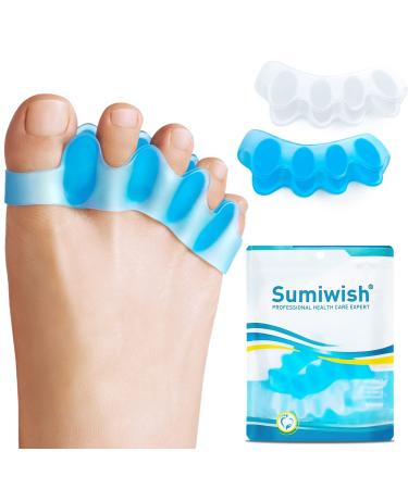 Sumiwish Toe Separators 4 Pairs (Blue and Clear) Soft Gel Toe Spacers to Correct Bunions Toe Stretcher for Therapeutic Relief from Plantar Fasciitis Hammer Toes Correct Toe Bunion Corrector