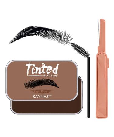KAYNEST Tinted Eyebrow Soap Kit  Waterproof Long Lasting Brows Styling Soap for Natural Brows  3D Feathery Brow Shaping Gel with Brow Trimmer and Brow Brush (LIGHT BROWN)