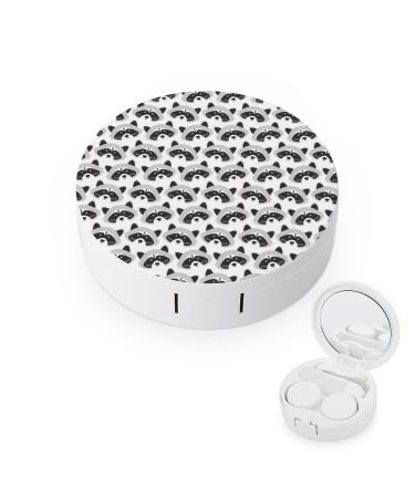 Cute Raccoons Round Case For Contact Lens Kit Storage Box with Mirror Printed